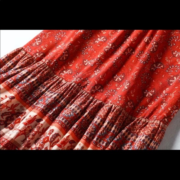 Red Bohemian Gypsy Paisley Print Maxi Skirt - Picture 5 of 12